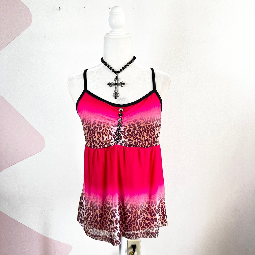 Vintage Y2k Babydoll Top Sz Small Pink Leopard Festival 2000s Fairycore